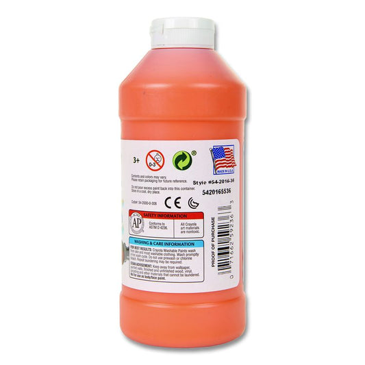 Washable Paint, Orange, 16 oz Bottle