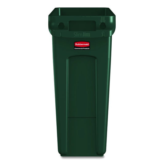 Slim Jim Plastic Recycling Container with Venting Channels, 23 gal, Plastic, Green