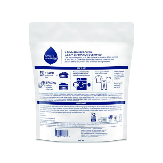 Natural Laundry Detergent Packs, Powder, Unscented, 45 Packets/Pack