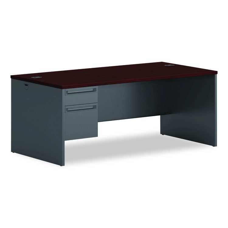38000 Series Left Pedestal Desk, 72" x 36" x 29.5", Mahogany/Charcoal