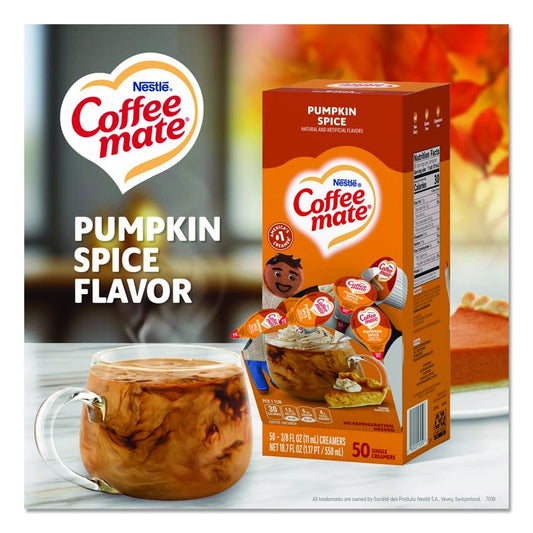 Liquid Coffee Creamer, Pumpkin Spice, 0.38 oz. Mini Cups, 50/Box