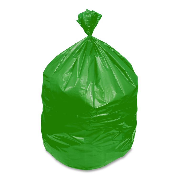 Eco Blend Max Can Liners, 45 gal, 0.8 mil, 40" x 46", Green, 25 Bags/Roll, 6 Rolls/Carton