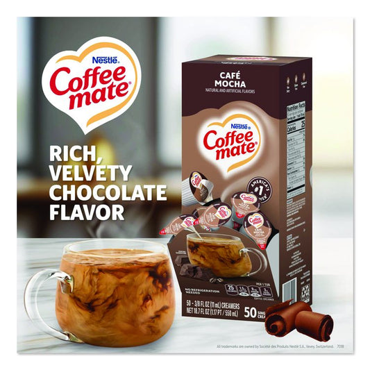 Liquid Coffee Creamer, Cafe Mocha, 0.38 oz Mini Cups, 50/Box