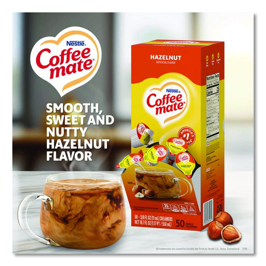 Liquid Coffee Creamer, Hazelnut, 0.38 oz Mini Cups, 50/Box, 4 Boxes/Carton