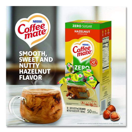 Liquid Coffee Creamer, Zero Sugar Hazelnut, 0.38 oz Mini Cups, 50/Box, 4 Boxes/Carton