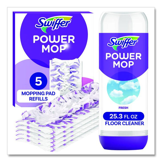 PowerMop Cleaning Solution and Pads Refill Pack, Lavender Scent, 25.3 oz Bottle and 5 Pads per Pack, 4 Packs/Carton