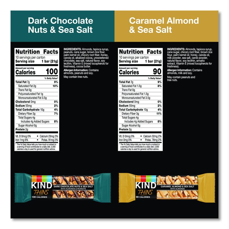 Thins Dark Chocolate Nuts and Sea Salt/Caramel Almond and Sea Salt Variety Pack, 0.74 oz Bar, 20/Box