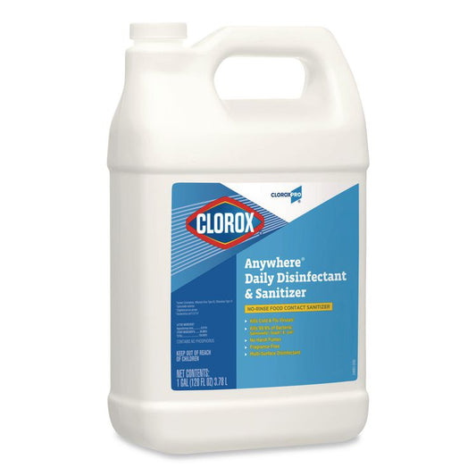 CloroxPro Anywhere Daily Disinfectant and Sanitizer, Unscented, 128 oz Bottle, 4/Carton