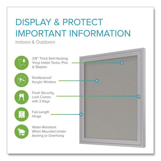 1 Door Enclosed Vinyl Bulletin Board with Satin Frame, 18" x 24", Silver Surface, Satin Aluminum Frame