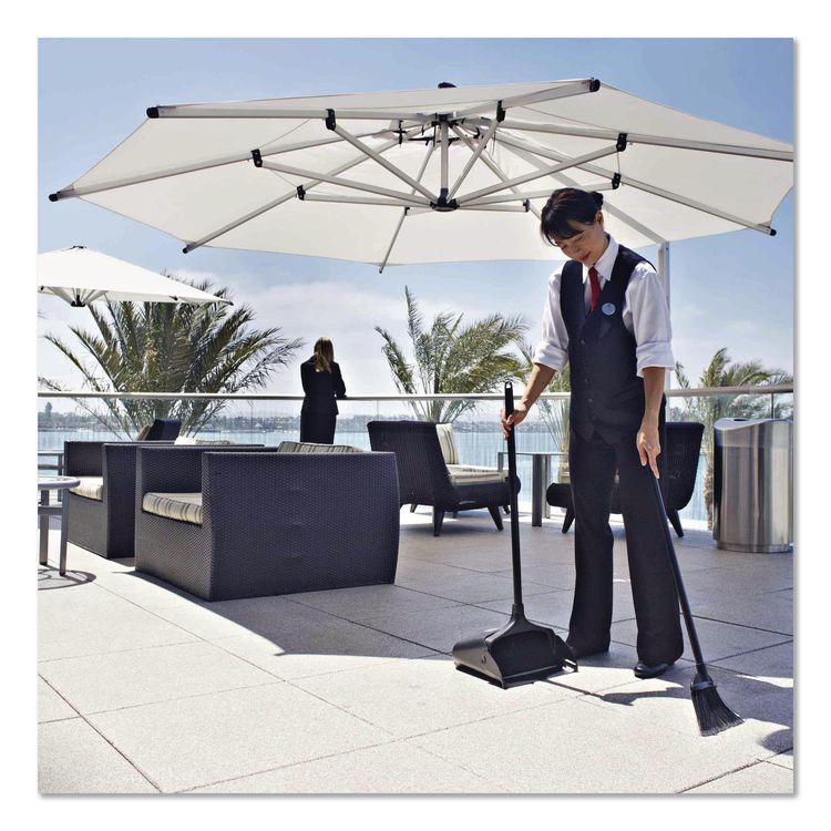 Lobby Pro Upright Dustpan with Wheels, 12.5 x 37, 27.5" Handle, Polypropylene/Vinyl Coat, Black