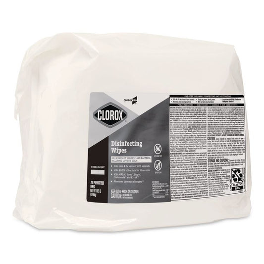 CloroxPro Disinfecting Wipes, 1-Ply, 7 x 7, Fresh Scent, White, 700/Bag Refill (Each)