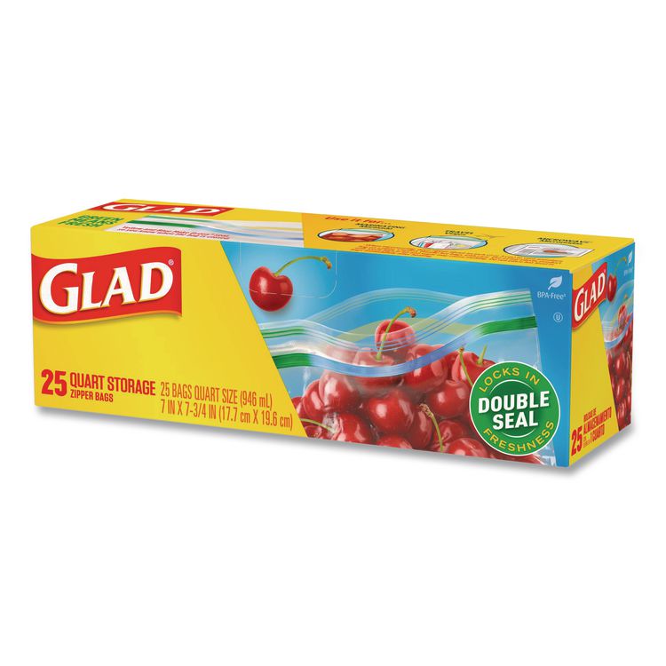Zipper Food Storage Plastic Bags, Quart Size, 1.75 mil, 7.75 x 7, Clear, 25 Bags/Box, 12 Boxes/Carton