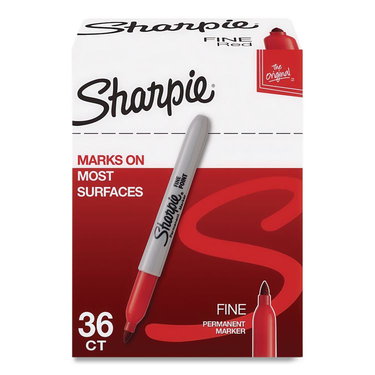 Fine Tip Permanent Marker Value Pack, Fine Bullet Tip, Red, 36/Pack