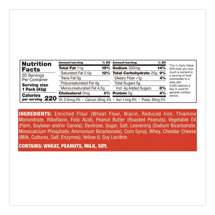 Toast Chee Peanut Butter Cracker Sandwiches, 1.52 oz Pack, 40 Packs/Box
