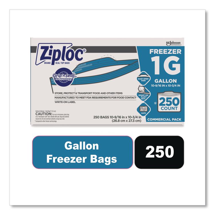 Zipper Freezer Bags, 1 gal, 2.7 mil, 10.56" x 10.75", Clear, 250/Carton