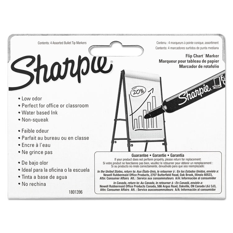 Flip Chart Marker, Broad Bullet Tip, Assorted Colors, 4/Set