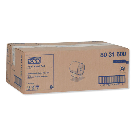 Universal Hand Towel Roll, Notched, 1-Ply, 7.5" x 630 ft, White, 6 Rolls/Carton