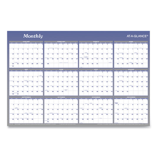 Vertical/Horizontal Erasable Quarterly/Monthly Wall Planner, 24 x 36, White/Blue Sheets, 12-Month (Jan to Dec): 2026