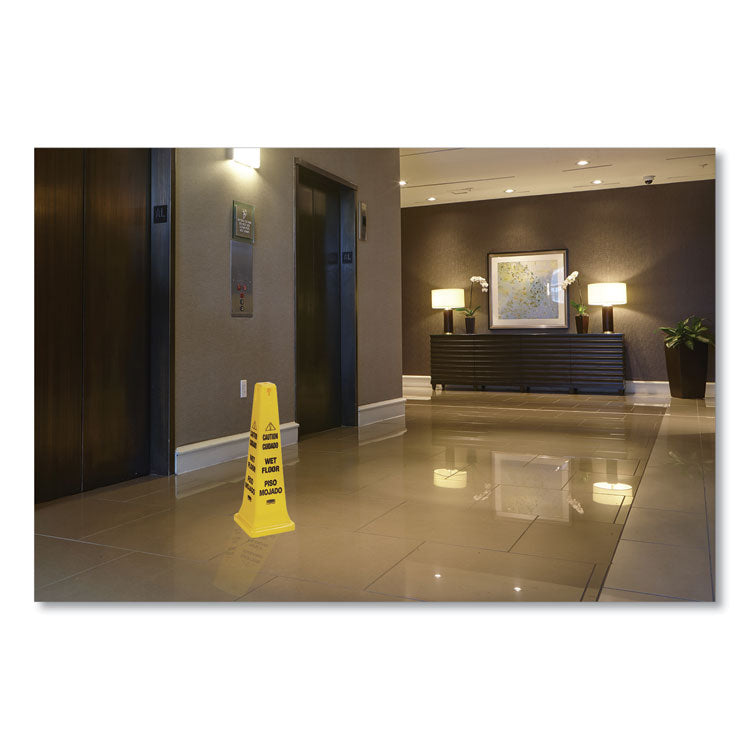 Multilingual Wet Floor Safety Cone, 12.25 x 12.25 x 36, Yellow