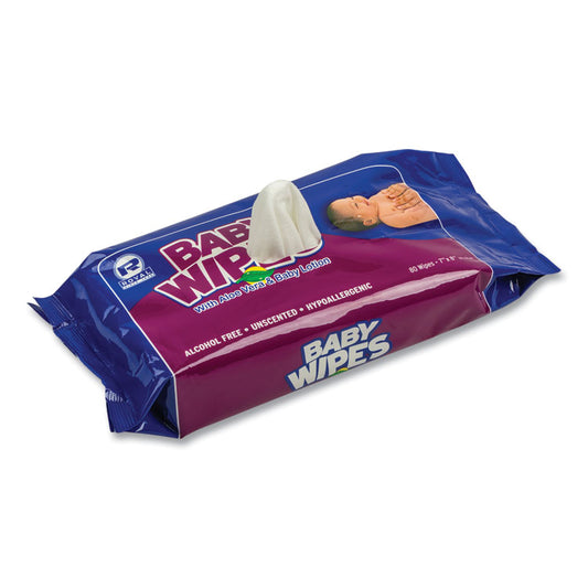 Baby Wipes Refill Pack, 8 x 7, Unscented, White, 80/Pack, 12 Packs/Carton