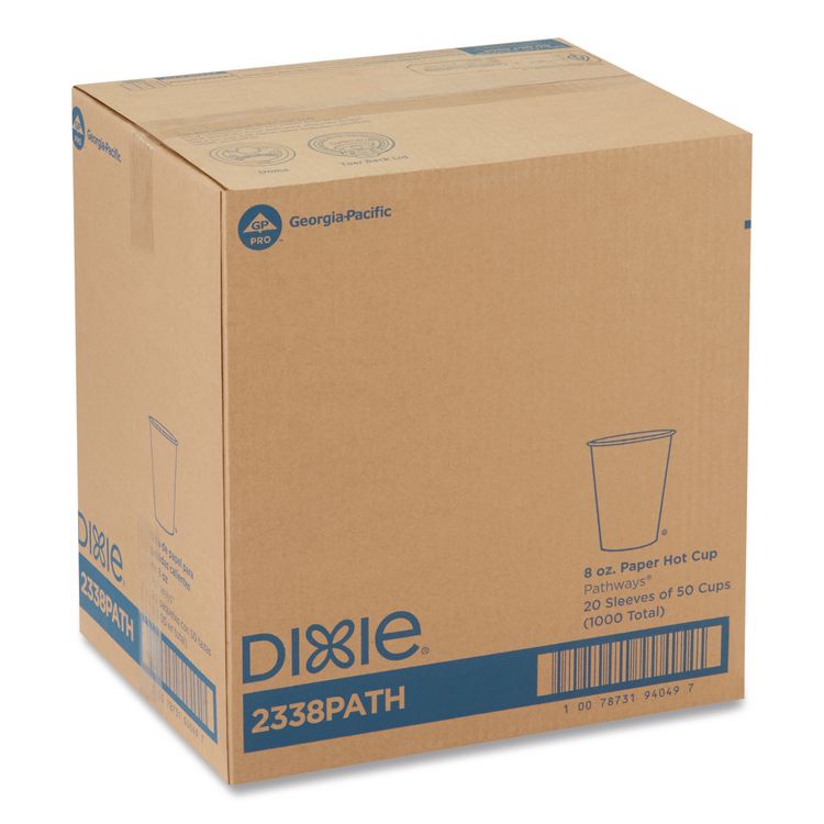 Pathways Paper Hot Cups, 8 oz, White/Brown, 50/Sleeve, 20 Sleeves/Carton