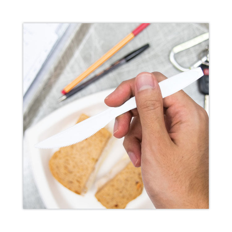 Impress Heavyweight Full-Length Polystyrene Cutlery, Knife, Plastic, White, 1,000/Carton