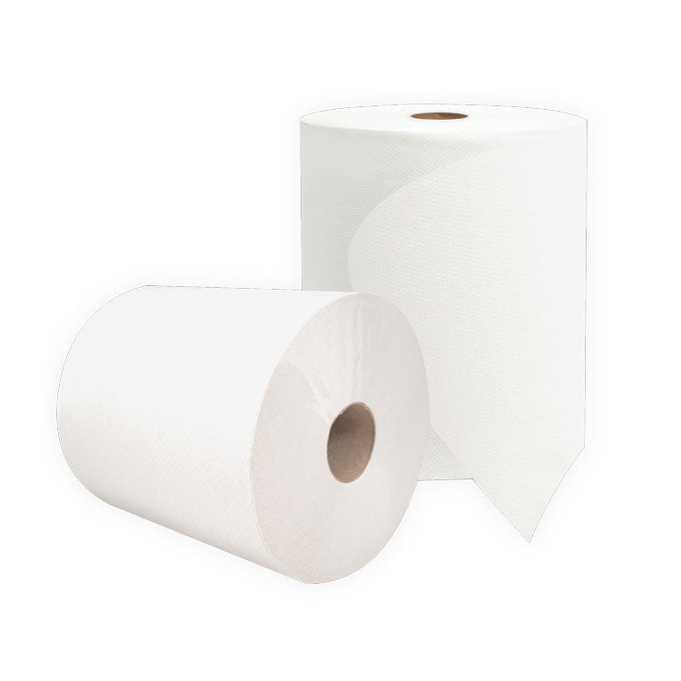 Valay Universal TAD Roll Towels, 1-Ply, 8 x 600 ft, White, 6 Rolls/Carton