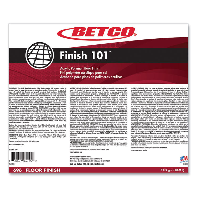 Finish 101 Floor Finish, 5 gal Bag-in-Box