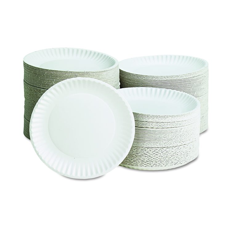 White Paper Plates, 9" dia, 100/Pack, 10 Packs/Carton