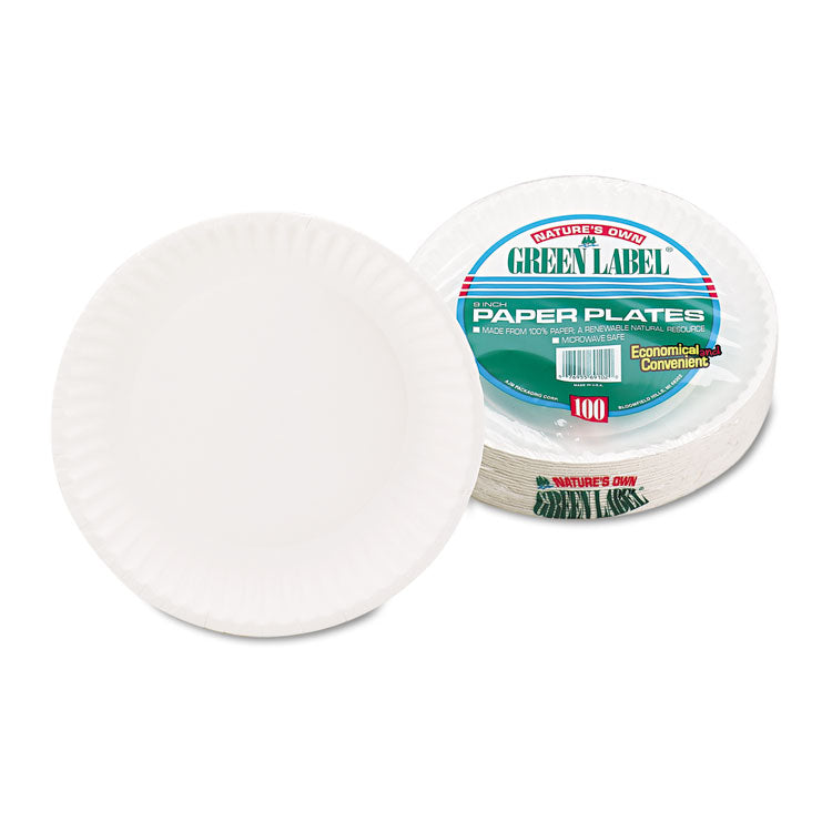 White Paper Plates, 9" dia, 100/Pack, 10 Packs/Carton