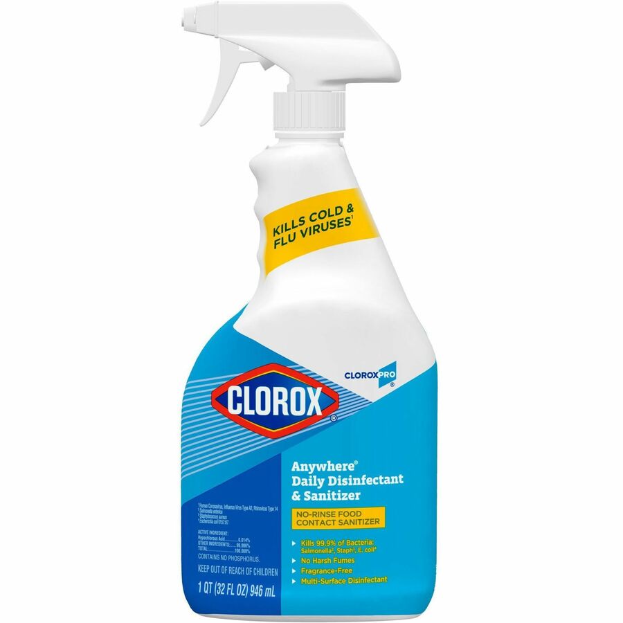CloroxPro, Anywhere Daily Disinfectant and Sanitizer - For Nonporous Surface - Spray - 32 fl oz (1 quart) - No-rinse, Residue-free - Clear - 1 Each