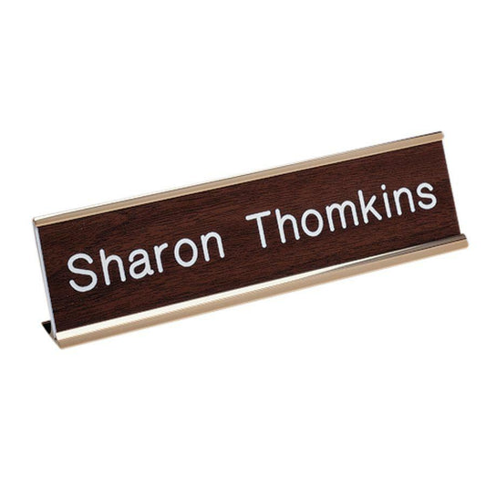 Xstamper Standard Aluminum Desk Sign - 8" Width x 2" Height - Aluminum - Gold - 1 Each