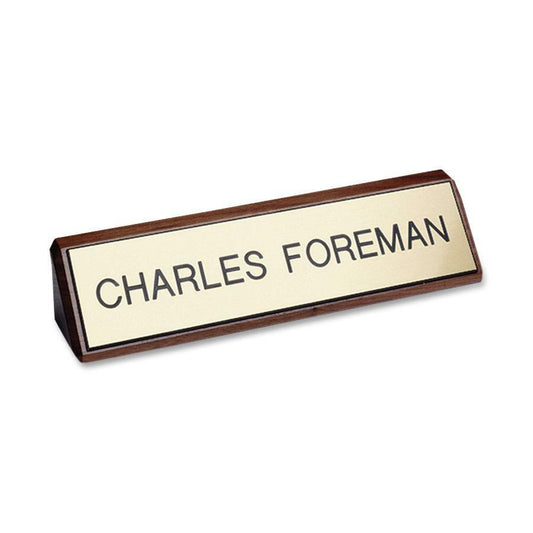 Xstamper Xecutives Plastic Name Plates On Wood - 8" Width x 2" Height - Indoor - Plastic, Wood - 1 Each