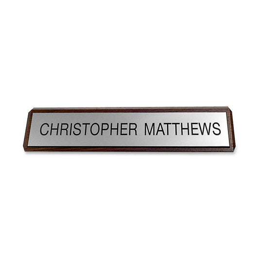 Xstamper Xecutives Plastic Name Plates On Wood - 10" Width x 2" Height - Indoor - Plastic, Wood - 1 Each