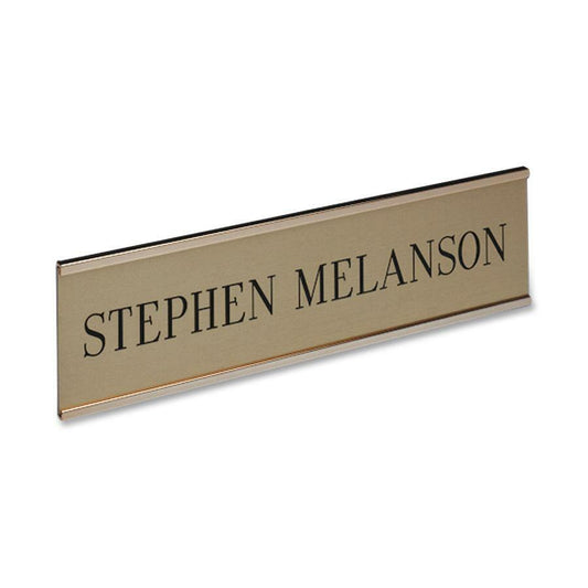 Xstamper Framed Standard Aluminum Wall Sign - 8" Width x 2" Height - Wall Mountable - Indoor - Aluminum - Gold - 1 Each