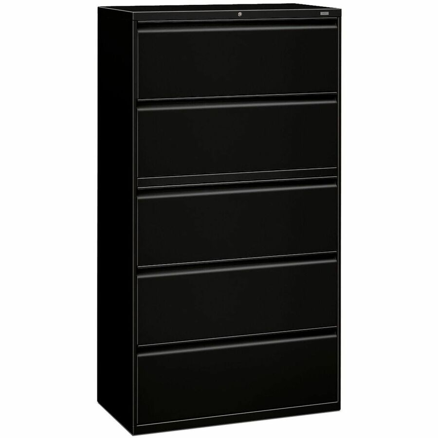 HON 800 Series Full-Pull Locking Lateral File - 5-Drawer - 42" Width x 18" Depth x 64.2" Height - 5 x Drawer(s) - Lateral - Black - Baked Enamel - Recycled