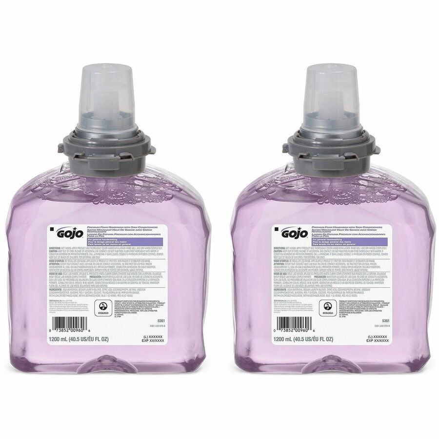Gojo&reg, TFX Premium Foam Handwash - Fresh Scent - 1.27 quart - Hand, Skin - Rich Lather, Bio-based - 2 / Carton