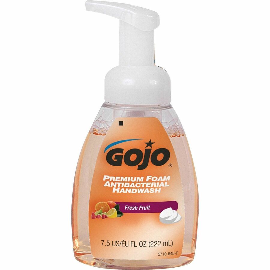 Gojo&reg, Premium Foam Antibacterial Handwash - Fresh Fruit Scent - 7.50 fl oz - Pump Bottle Dispenser - Kill Germs - Hand - Orange - Rich Lather - 1 Each