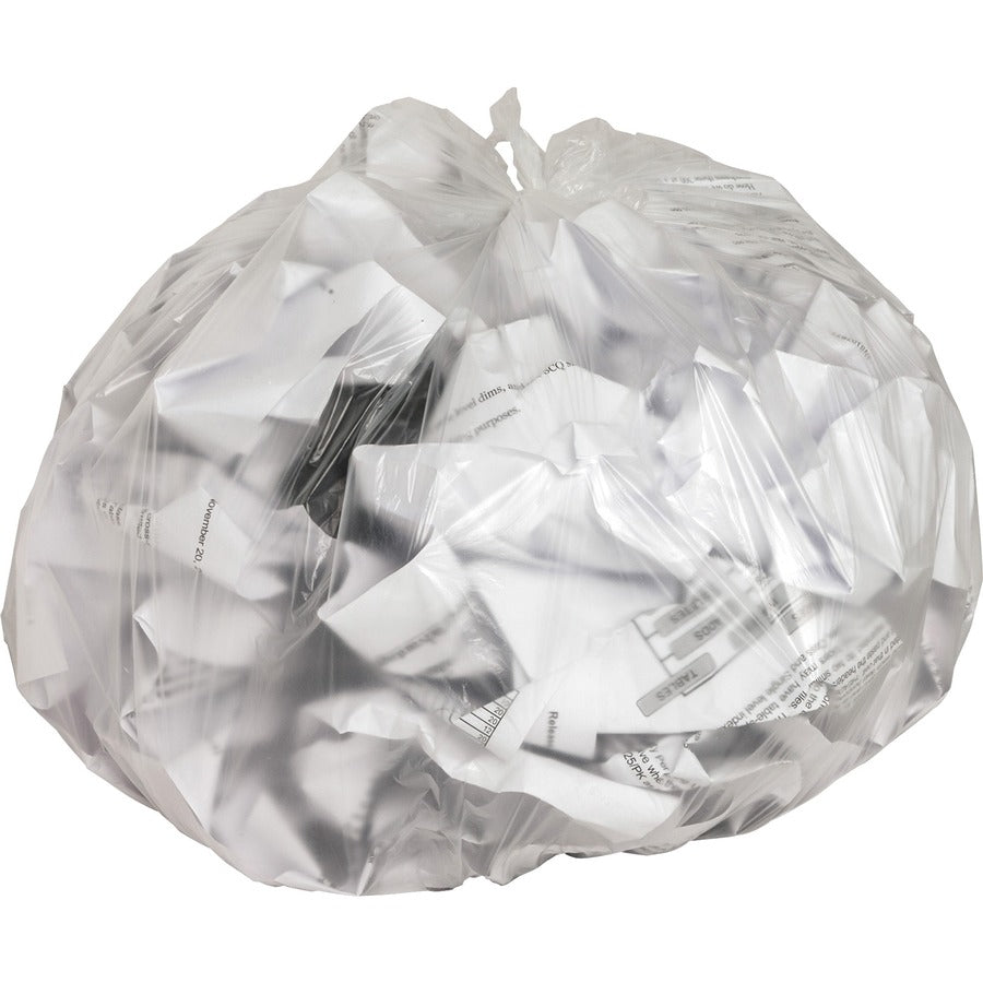 Genuine Joe High-Density Can Liners - Small Size - 10 gal Capacity - 24" Length x 24" Width x 0.31 mil (8 Micron) Thickness - High Density - Clear - Resin - Office Waste, Industrial Trash - 50/Roll - 20 / Carton