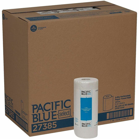 Pacific Blue Select Perforated Paper Towel Roll - 2 Ply - 8.80" Width x 11" Length - 85 Sheets/Roll - White - Paper - 30 / Carton