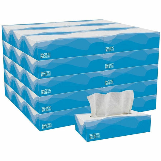 Pacific Blue Select Facial Tissue by GP Pro - Flat Box - 2 Ply - 8.33" Width x 8" Length - White - Paper - 100/Box - 30 / Carton