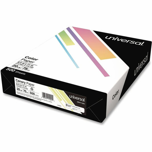 Universal Deluxe Colored Paper, 20 lb Bond Weight, 8.5 x 11, Canary, 500/Ream - 20 lb Basis Weight - 75 g/m², Grammage - Canary - 500 Sheets - 1 Ream