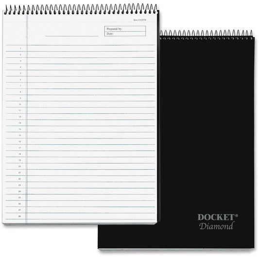 TOPS Docket Diamond Top-Wire Planning Pad - 60 Sheets - Wire Bound - 24 lb Basis Weight - 8 1/2" x 11 3/4" Sheet Size - 11.75" Height x 8.5" Width - Natural White Paper - Black Cover - Rigid, Perforated, Smooth Edge, Acid-free, Numbered, Easy Tear - 1...