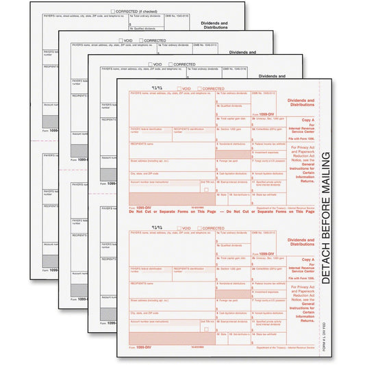 TOPS IRS Approved 5-part 1099-DIV KIT Tax Forms - 5 Part - Carbonless Copy - 8" x 5.50" Form Size - White - 24 / Pack