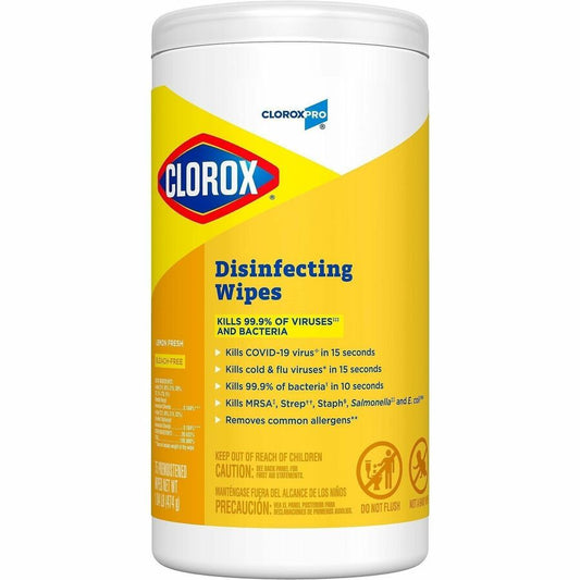 CloroxPro, Disinfecting Wipes - Lemon Fresh - Yellow - Soft Cloth - 75/Tub - 1 Each