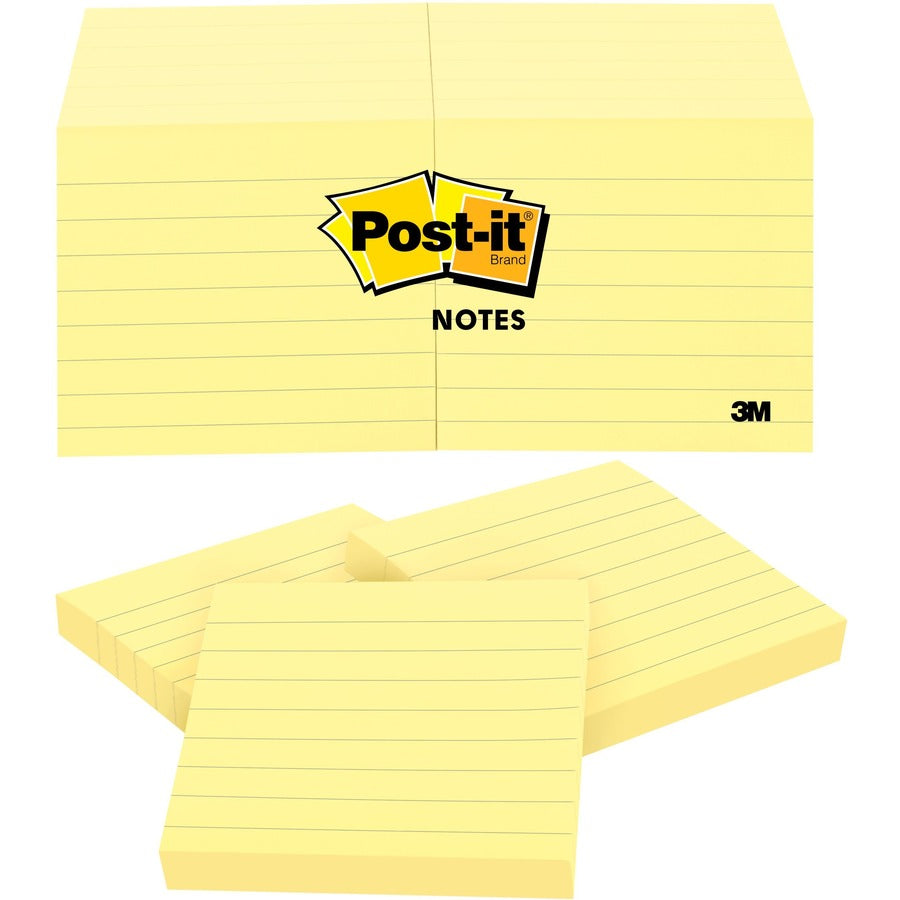 Post-it&reg, Notes Original Lined Notepads - 1200 - 3" Flag/Note Width x 3" Flag/Note Length - Square - 100 Sheets per Pad - Ruled - Yellow - Paper - Removable - 1 Pack
