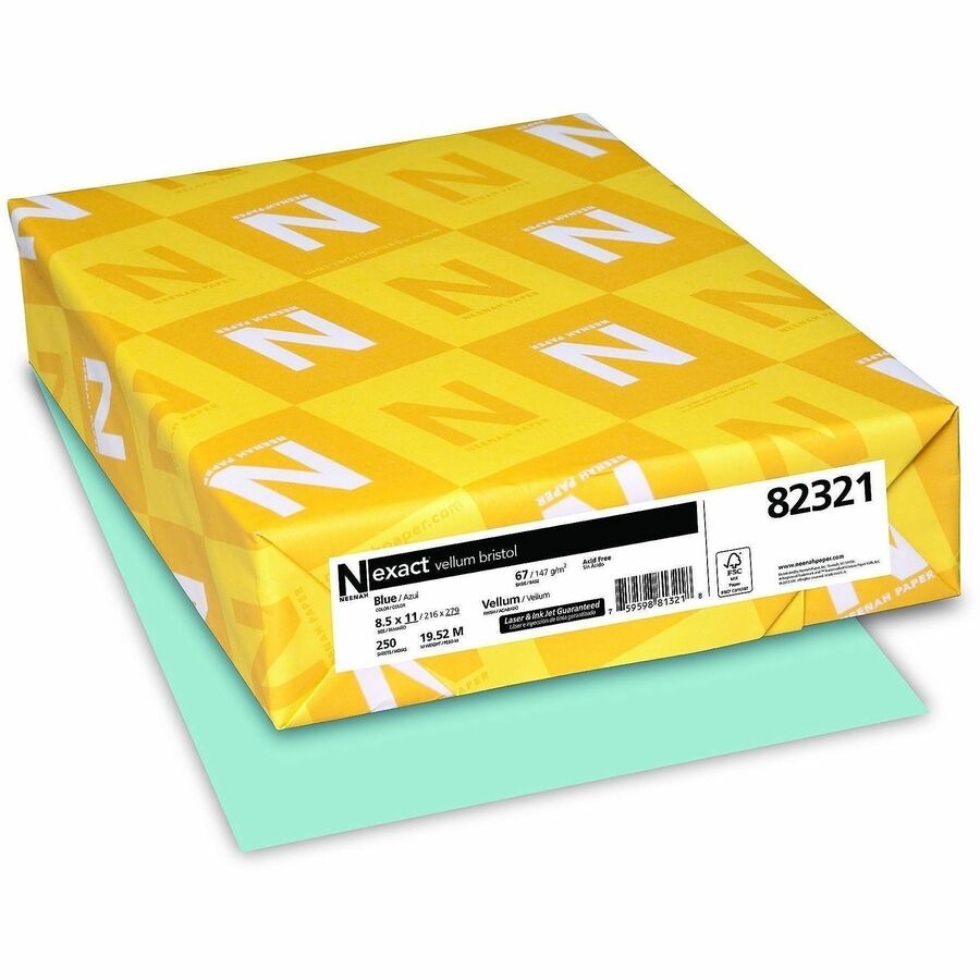 Exact Vellum Bristol Paper - Blue - 92 Brightness - Letter - 8 1/2" x 11" - 67 lb Basis Weight - Vellum - Acid-free, Chlorine-free, Durable, Heavyweight, Quick Drying - Blue - 1 Pack
