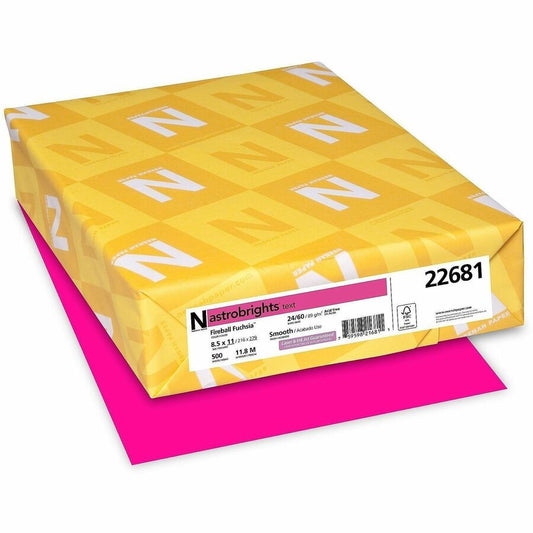 Astrobrights Color Paper - Fuchsia - Letter - 8 1/2" x 11" - 24 lb Basis Weight - Smooth - Acid-free, Lignin-free, Chlorine-free, Heavyweight - Fireball Fuchsia - 1 Ream