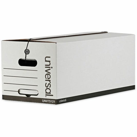 Universal Deluxe Quick Set-up String-and-Button Boxes, Letter Files, White, 12/Carton - Internal Dimensions: 12" Width x 24" Depth x 10" Height - Media Size Supported: Letter - Flap, String/Button Closure - Medium Duty - Stackable - Corrugated Fiberboa...