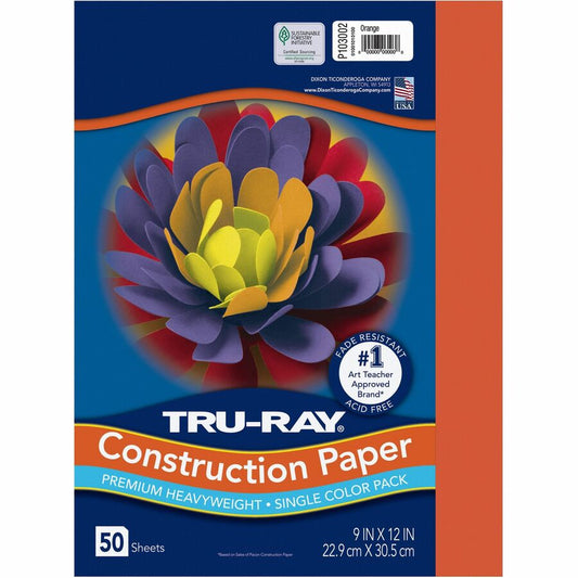 Tru-Ray Heavyweight Construction Paper - 12" Width x 9" Length - Orange - Sulphite - 50 / Pack